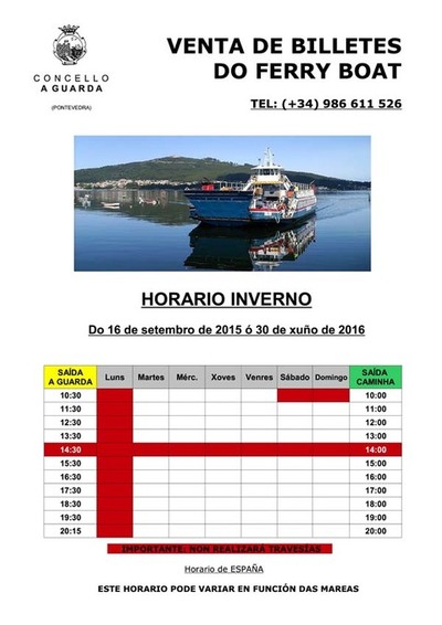 HORARIO DE INVERNO DO FERRY BOAT A GUARDA - CAMINHA