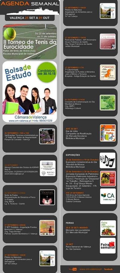 AGENDA SEMANAL VALENCA DO MINHO 25 SETEMBRO -1 OUTUBRO DE 2015