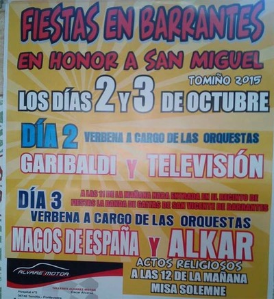 FIESTAS EN BARRANTES EN HONOR A SAN MIGUEL EL 2 Y 3 DE OCTUBRE