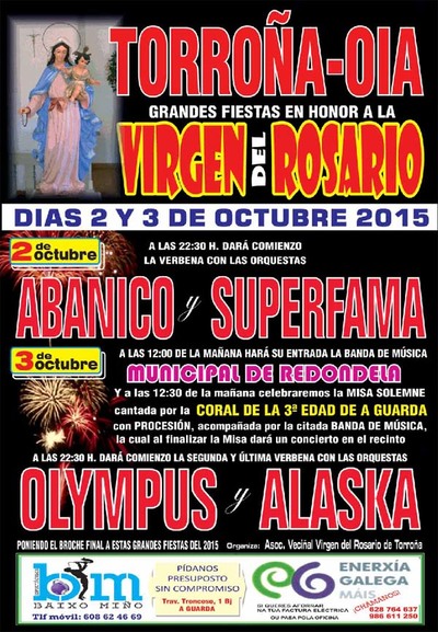 FIESTAS VIRGEN DEL ROSARIO EL 2 Y 3 DE OCTUBRE EN TORROA-OIA