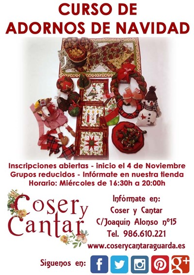LTIMAS PLAZAS EN EL CURSO DE ADORNOS DE NAVIDAD EN COSER Y CANTAR A GUARDA