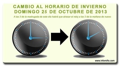 LA MADRUGADA DEL DOMINGO, 25 DE OCTUBRE, FINALIZA LA -HORA DE VERANO-