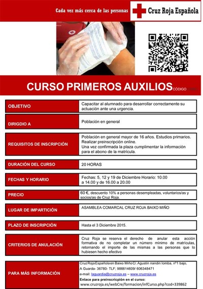 NUEVAS FECHAS PARA EL  CURSO DE PRIMEROS AUXILIOS Y SOCORRISMO 