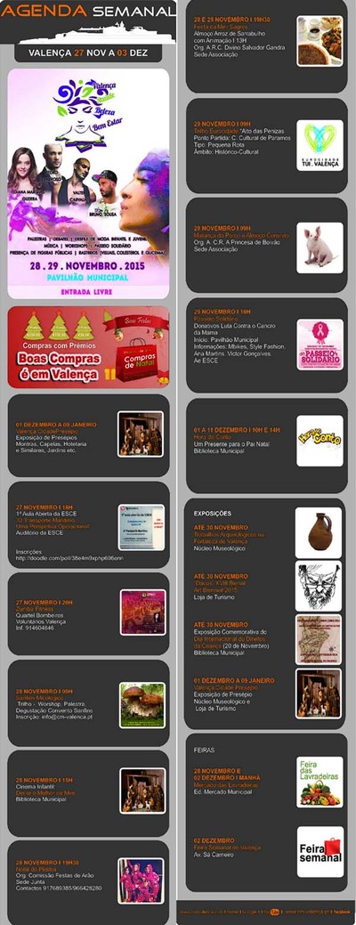 AGENDA SEMANAL VALENCA DO MINHO 27 NOVEMBRO-3 DEZEMBRO 2015