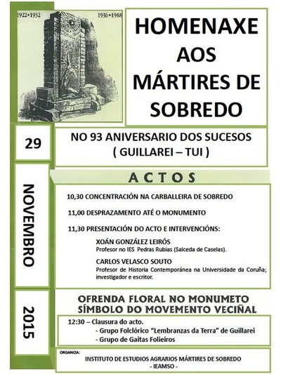 CONMEMORACION DOS SUCESOS DE SOBREDO NO 93 ANIVERSARIO ESTE DOMINGO 29 DE NOVEMBRO EN GUILLAREI ? TUI