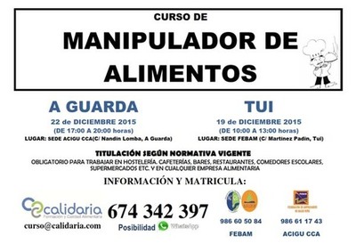 ACIGU Y FEBAN CONVOCAN DOS CURSOS DE MANIPULADOR DE ALIMENTOS EN DICIEMBRE