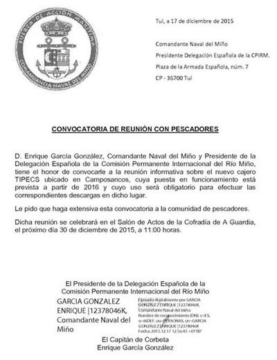 REUNIN COS PESCADORES DA GUARDA PARA A POSTA EN COECEMENTO DO SISTEMA TIPECS