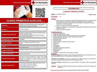 PLAZAS VACANTES PARA EL CURSO PRIMEROS AUXILIOS EN EL HOGAR