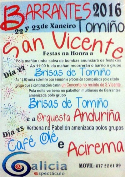 FESTAS NA HONRA DE SAN VICENTE OS DAS 22 E 23 DE XANEIRO EN BARRANTES-TOMIO
