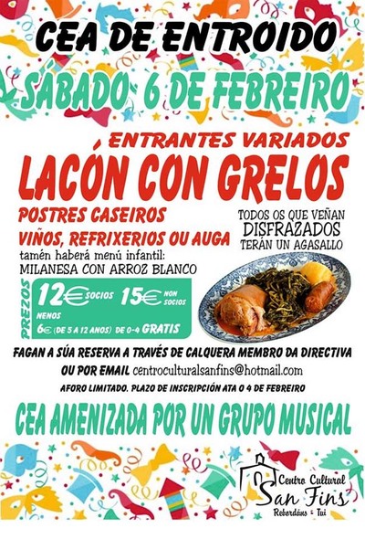 CEA DE ENTROIDO O SBADO 6 DE FEBREIRO NO CENTRO CULTURAL SAN FINS EN REBORDNS-TUI