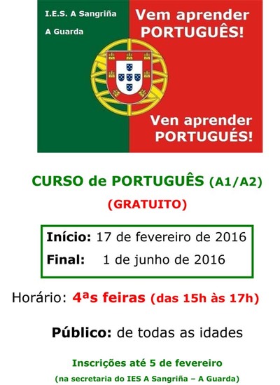 CURSO GRATUTO DE PORTUGUS NO IES A SANGRIA DE A GUARDA