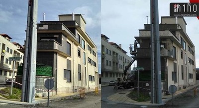 O DESPRENDEMENTO DE VARIOS ELEMENTOS DA FACHADA DUN EDIFICIO NO ROSAL MOVILIZA OS MEDIOS DE EMERXENCIAS