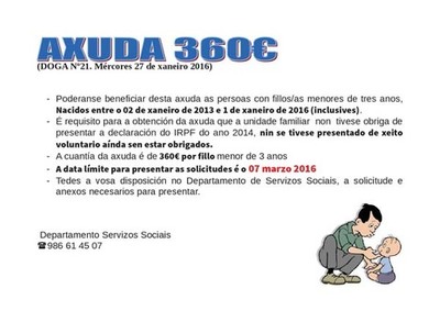 ATA O 7 DE MARZO ABERTO O PRAZO PARA SOLICITAR A PRESTACIN PARA FILLAS E   FILLOS MENORES DE TRES ANOS