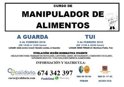 ACIGU E FEBAM ORGANIZAN CURSOS DE MANIPULADOR DE ALIMENTOS EN TUI E A GUARDA