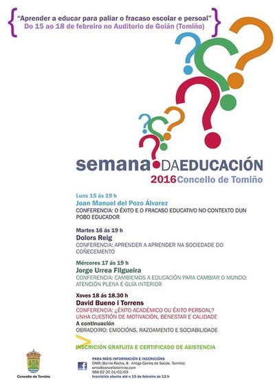 O CONCELLO DE TOMIO FINALIZA HOXE A I SEMANA DA EDUCACIN BAIXO O LEMA -APRENDER A EDUCAR PARAR PALIAR O FRACASO ESCOLAR E PERSOAL-