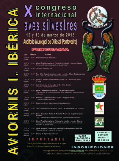 O ROSAL ACOLLER OS DAS 12 E 13 DE MARZO O X CONGRESO INTERNACIONAL AVES SILVESTRES