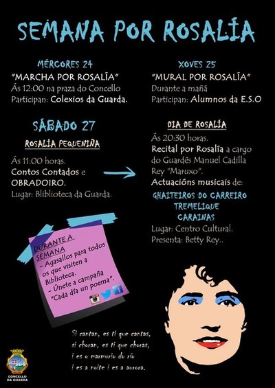 A POETA ROSALA DE CASTRO PROTAGONISTA NA GUARDA NUNHA SEMANA CON DIFERENTES ACTIVIDADES 