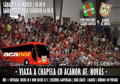 O ACANOR ATL.NOVS ORGANIZA UNHA VIAXE EN BUS PARA ACUDIR  PARTIDO FRONTE  CHAPELA DO VINDEIRO SBADO