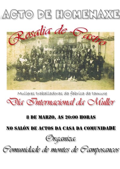 ACTO HOMENAXE A ROSALA DE CASTRO O 8 DE MARZO NA CASA DA COMUNIDADE DE MONTES DE CAMPOSANCOS