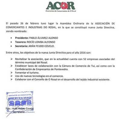 PABLO LVAREZ ALONSO ES EL NUEVO PRESIDENTE DE ACOR