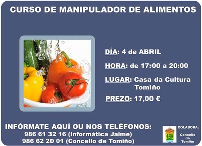 CURSO DE MANIPULADOR DE ALIMENTOS O 11 DE ABRIL EN TOMIO