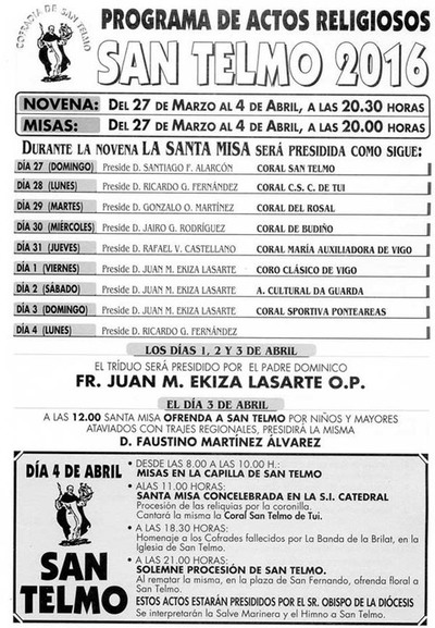 PROGRAMACIN DE ACTOS RELIGIOSOS SAN TELMO 2016