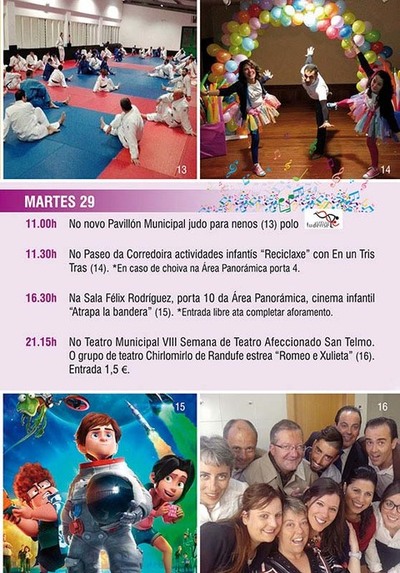 JUDO, OBRADOIRO DE RECICLAXE E CINEMA PARA OS MIS PEQUENOS NO CUARTO DA DAS FESTAS DE SAN TELMO