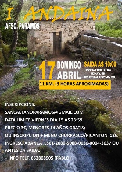 A COMISIN DE FESTAS DE PARAMOS EN TUI ORGANIZA UNHA ANDAINA O DOMINGO 17 DE ABRIL
