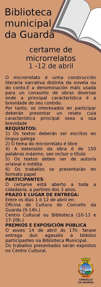 A GUARDA ORGANIZA UN CERTAME DE MICRORELATOS PARA CONMEMORAR O MES DO LIBRO