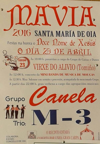 FESTAS NA HONRA DO DOCE NOME DE XESS EN MAVIA-OIA 2016 O 23 DE ABRIL