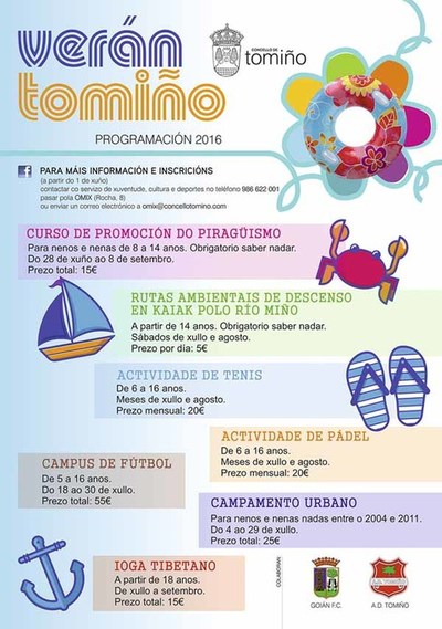 Hoxe pechan as inscricins para as actividades deportivas de vern organizadas polo Concello de Tomio