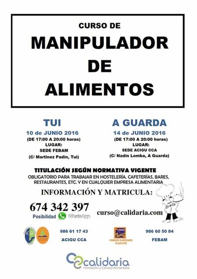 Acigu y Febam convocan dos cursos de manipulador de alimentos este mes de junio