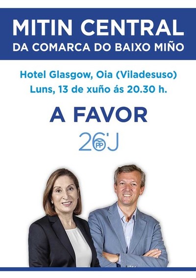 Mitin central do Partido Popular da Comarca do Baixo Mio este luns en Oia