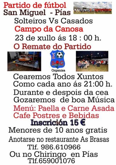 Partido de fbtol Solteiros vs Casados o 23 de xullo en San Miguel-O Rosal