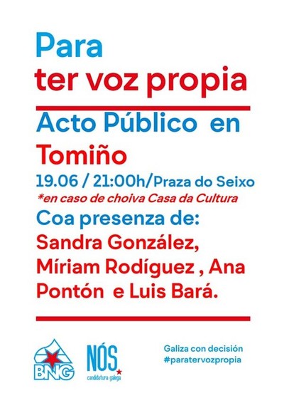 Acto pblico aberto do BNG- Ns-Candidatura Galega este domingo en Tomio