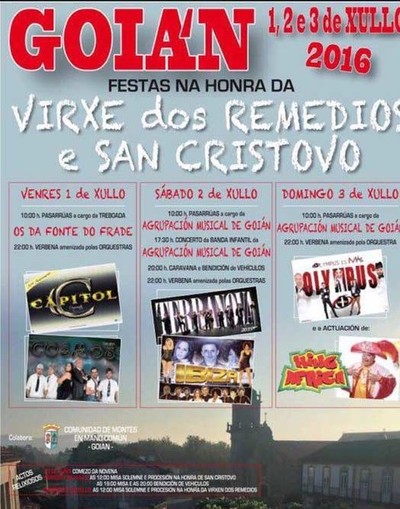 Goin acolle do 1  3 de xullo as Festas na Honra da Virxe dos Remedios e San Cristovo