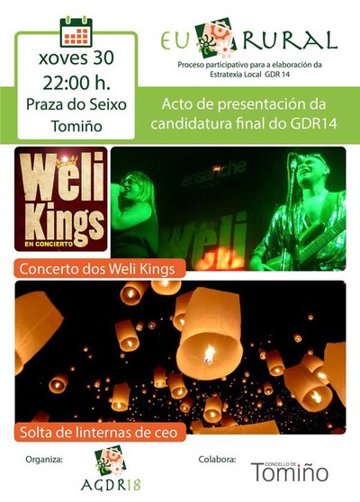 Tomio acoller este xoves o acto de remate do proceso participativo do Grupo de Desenvolvemento Local 14 cun concerto e solta de farolillos de ceo