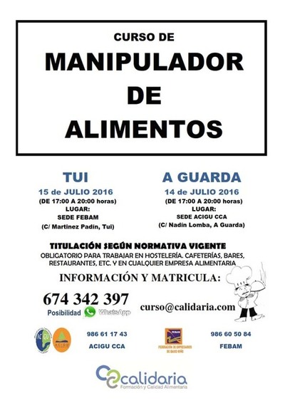 Dos nuevos cursos para la obtencin del certificado de Manipulador de Alimentos en a Guarda y Tui
