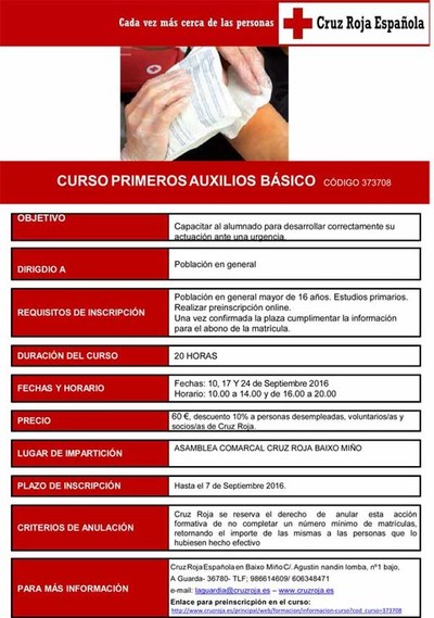Nuevas fechas para el  curso de primeros auxilios y socorrismo de Cruz Roja