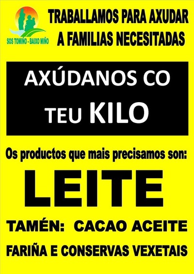 SOS Tomio realizar este sbado una Campaa de recogida de alimentos en Tomio y Tui 