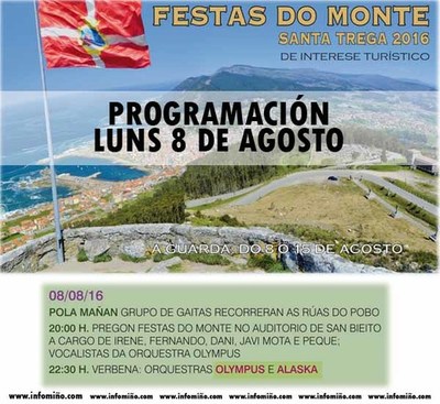 Programacin Festas do Monte 2016 - Luns 8 Pregn e verbena con Olympus e Alaska