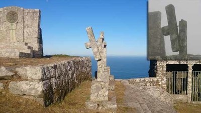 A Comunidade de Montes de Camposancos reclama a reparacin urxente dun cruceiro que foi estragado nas Festas do Monte