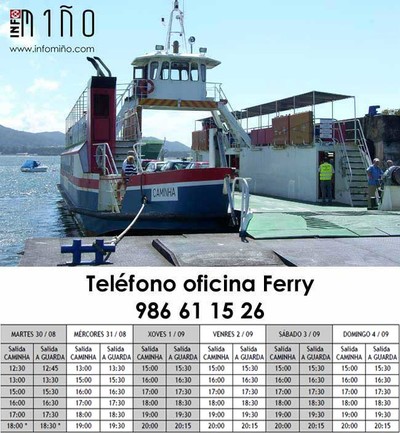 Horarios do ferry dende o martes 30 de agosto ao domingo 4 de setembro