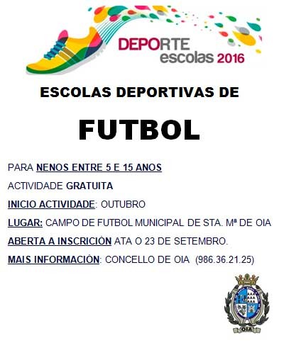 Aberto o prazo de inscripcin para as Escolas deportivas de futbol no Concello de Oia