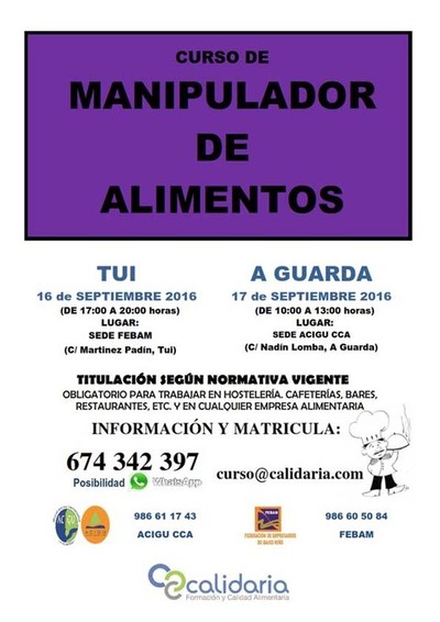 Este viernes y sbado dos nuevas formaciones en Tui y A Guarda de Manipulador de Alimentos