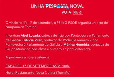 Mitin do PSdeG-PSOE este sbado en Tomio