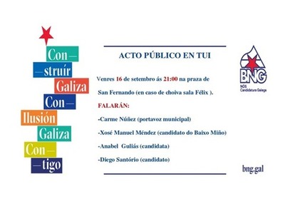 Mitin do BNG-Ns Candidatura Galega este venres en Tui