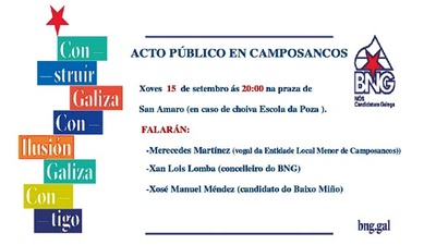 Mitin do BNG-Ns Candidatura Galega este xoves en Camposancos(A Guarda)
