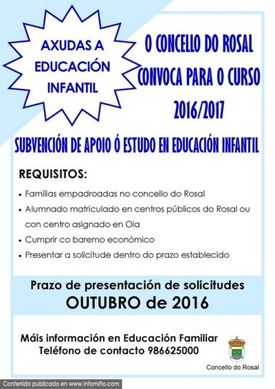 O Concello do Rosal convoca axudas a educacin infantil para o curso 2016/2017