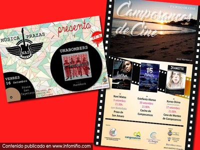  Terceira cita do festival -Msica nas Prazas- e do ciclo de cinema -Camposancos de cine- nesta vindeira fin de semana guardesa 